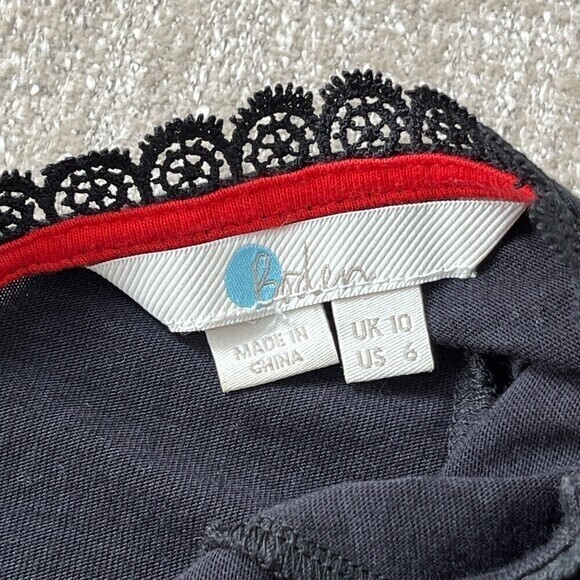 Boden Top Womens 6 Black Lace Trim Detail‎ Long Sleeves Cotton Blend Effortless - Picture 11 of 13